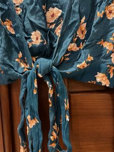 Teal Floral Tie Front Crop Top