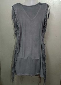 Stylish Grey Fringed Tunic Top/Dress