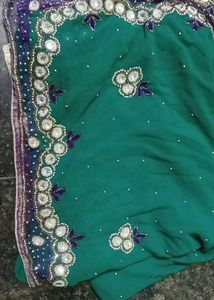 Embellished Teal Green Saree