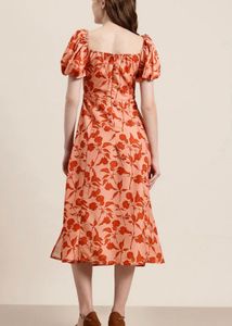 Floral Print Puff Sleeve Midi Dress