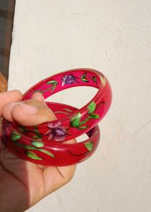 Vibrant Red Floral Bangles