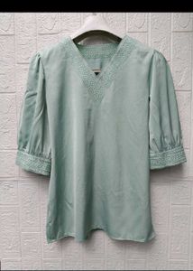 Elegant Light Green V-Neck Top