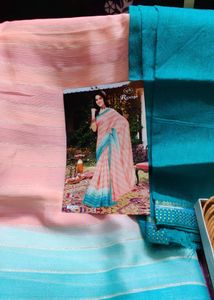 Roop Saree - Peach and Teal Stripes