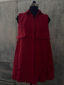Chic Red Sleeveless Shirt Dress