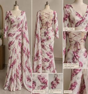 Stunning White Floral Print saree