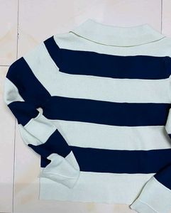 Striped Crop Top with Collar