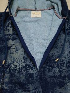 Trendy Denim Look Zip-Up Hoodie