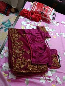 Elegant Maroon Saree with Blouse