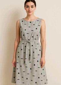 Whimsical Moustache & Top Hat Print Dress