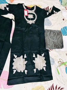 fix price Elegant Black Kurta Set  Floral Embr