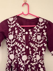 chikankari stitch kurta purple