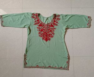 Green Embroidered Short Kurti