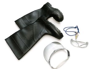 safety Boots, water fighter Cap, sweeming goggles