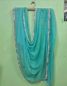 Elegant Teal Dupatta with Embellished Border