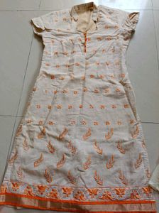 Elegant Cream &amp; Orange Kurta Set