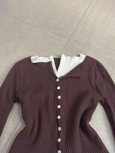 Two-Tone Ribbed Knit Cardigan