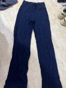 Navy Blue Knit Flare Pants