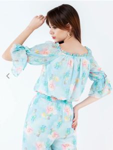 Blue Floral Off-Shoulder Co-ord Set