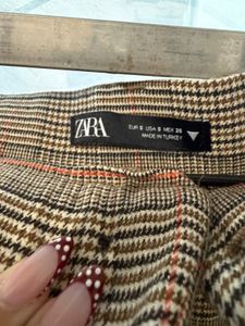 Brown Plaid Wide Leg Pants