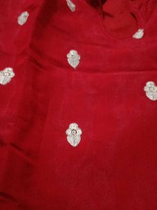 Red Kurta Set with Embellishments