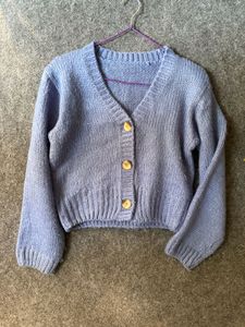 Blue Knit Cardigan Sweater
