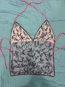 Viral Y2K Beaded Halter Neck Backless Chatpata Top