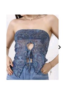 Blue Paisley Tie-Front Tube Top