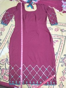 Maroon Embroidered Kurta