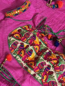 Pink Embroidered Lehenga Choli with Green Dupatta