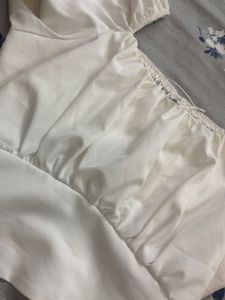 White Puff Sleeve Square Neck Crop Top