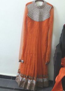 Elegant Orange Embroidered Anarkali Gown