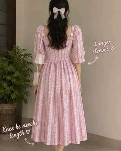 Chic Pink &amp; White Striped Midi Dress