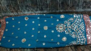 Elegant Teal Embellished Saree
