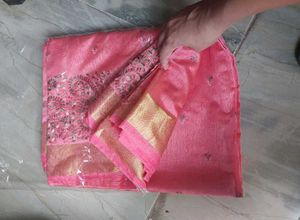 Elegant Pink Embroidered Saree New