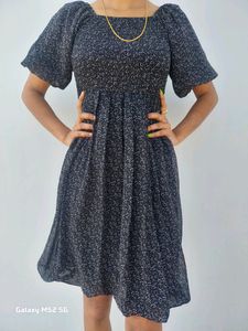 Women A-line Black Printed Dress