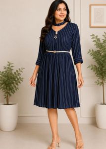 Elegant Navy Blue Fit & Flare Dress