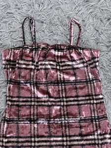 Imported Pink Plaid Velvet Mini Dress