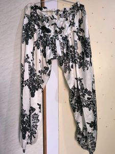 Black &amp; White Floral Satin Kurta Set