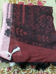 Maroon Sambalpuri Print Khadi Saree