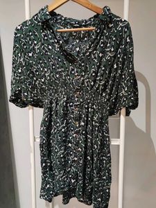 Stylish Green Printed Button-Up Dress