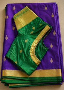 Vibrant Purple Saree with Green Blouse