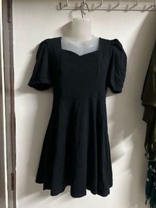 Black Puff Sleeve Square Neck Dress