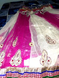 Elegant White &amp; Pink Lehenga Skirt