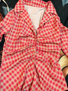 Chic Pink Gingham Collared Top