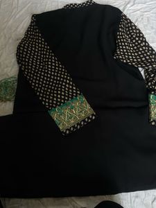 Elegant Black Kurta with Gold and Green Embellishm