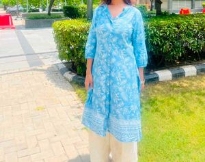 Light Blue Floral Print Kurta