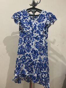 Blue and White Floral Print Dress
