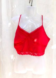 Red Lace Trim Crop Bralette