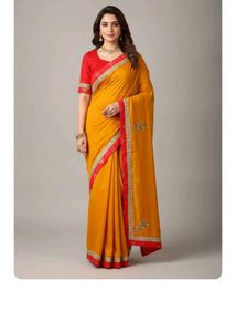 Beautiful mustard Yellow Saree with Red Blouse