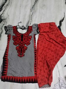 Red & Black Kurta Set with Printed Pants